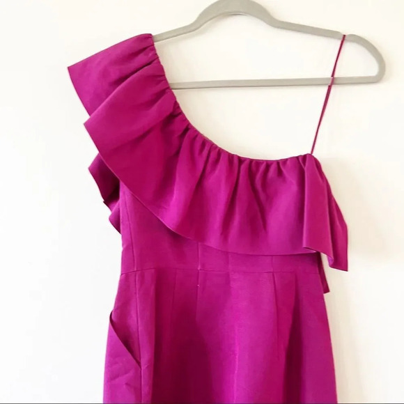 Rebecca Taylor One Shoulder Dress Size 0 Silk Blend Spring Magenta Pantone Party - Picture 5 of 10